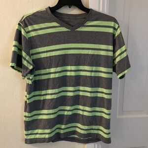 No Boundaries Gray and Green Striped Short Sleeve Tee